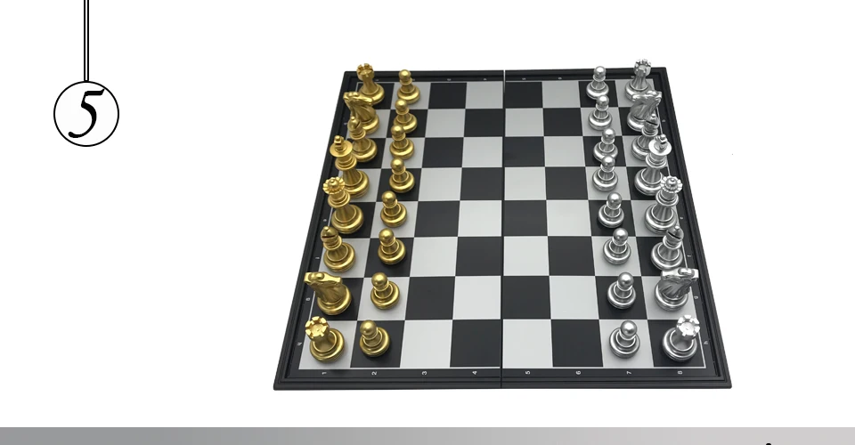 Easytoday Plastic Chess Game Set Folding Chessboard Magnetic Gold and Silver Color Chess Pieces Standard Competition Supplies (5)