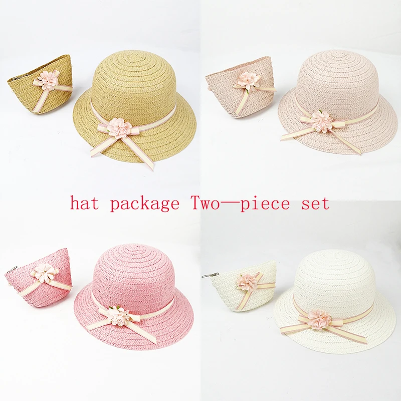 SUEF/ hot new cute rabbit head children straw hat girl princess hat travel student sunshade beach hat two-piece