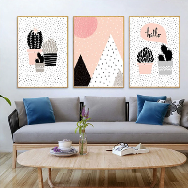 

Nordic Creative Cartoon Paintings Succulent Plants Cactus Tree Sun Canvas Painting For Living Room Home Wall Art Poster Pictures