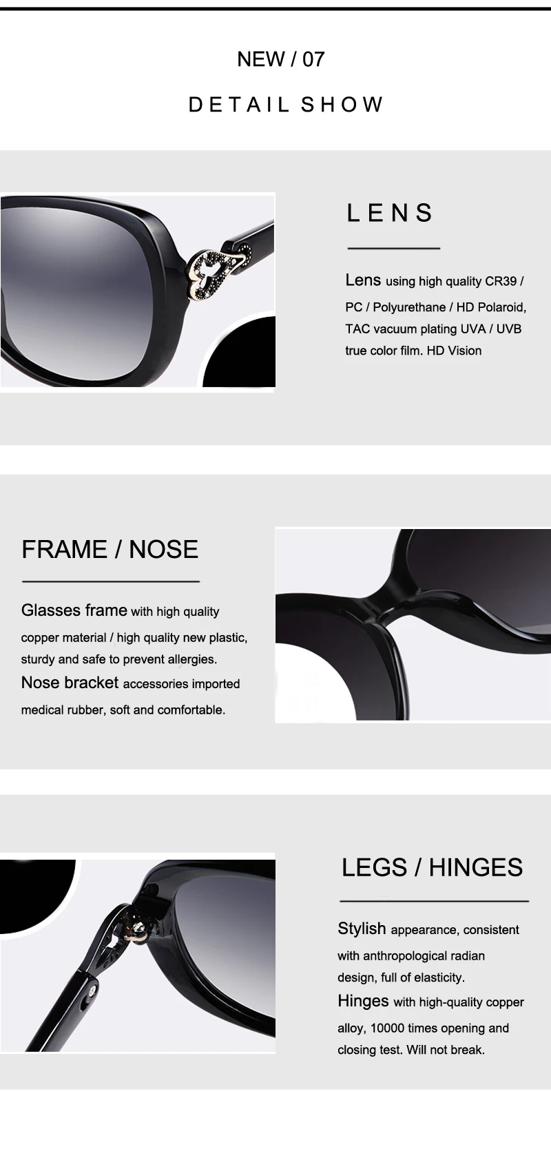 FEISHINI брендовые дизайнерские пластиковые черные овальные солнцезащитные очки в форме сердца, женские Поляризованные Ретро очки UV400, модные корейские женские очки
