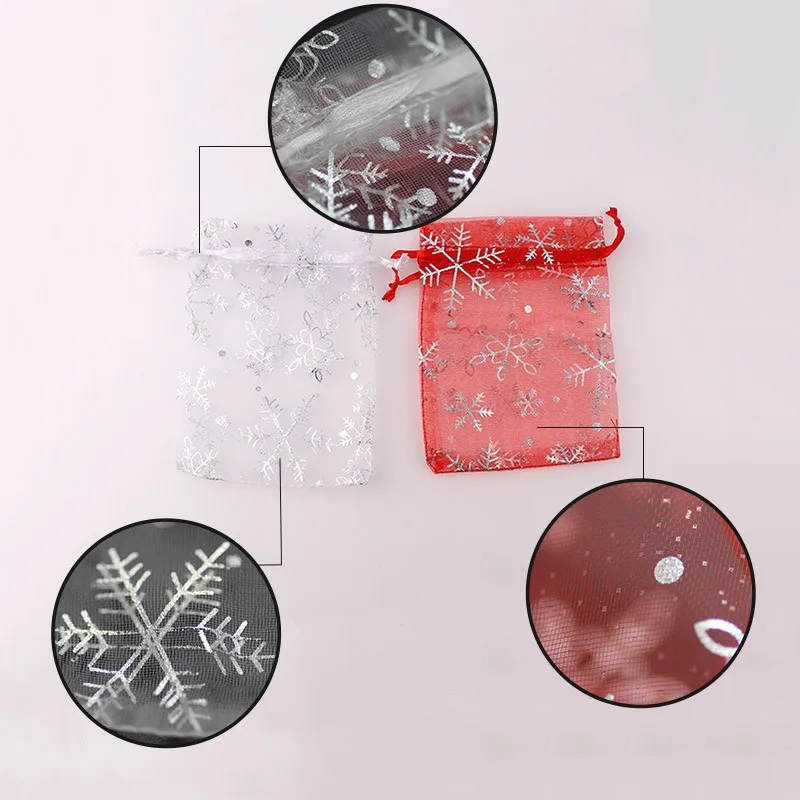 40pcs Small Organza Bags snowflake Candy Jewelry Packaging Bags Wedding Decoration Christmas Gift Bag Pouches 9*12CM