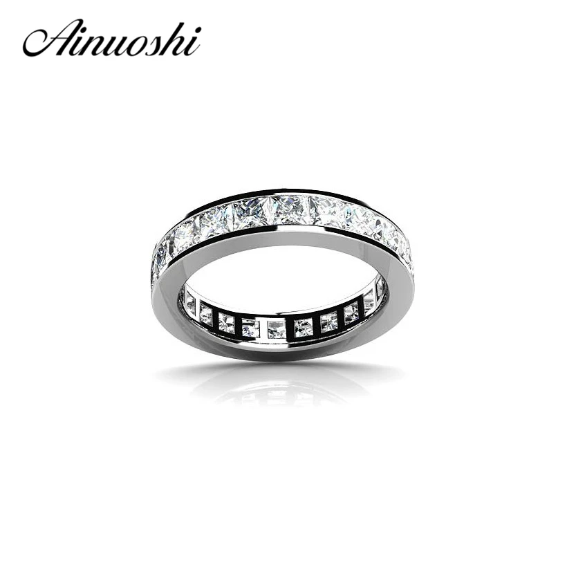 

AINUOSHI Lucury Princess Cut Full Eternity Ring SONA 925 Sterling Silver Ring Women Wedding Real 925 Strerling Silver Lover Ring