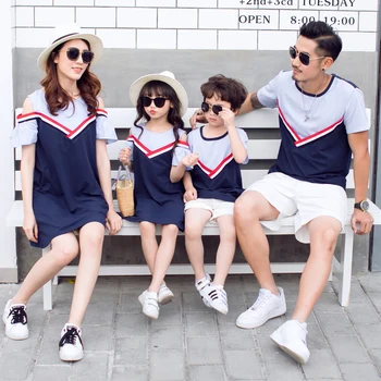 

2018 Summer Family Matching Clothing Mother And Daughter O Neck Off Shoulder Dress Son And Dad Short Sleeve T Shirt Family Look