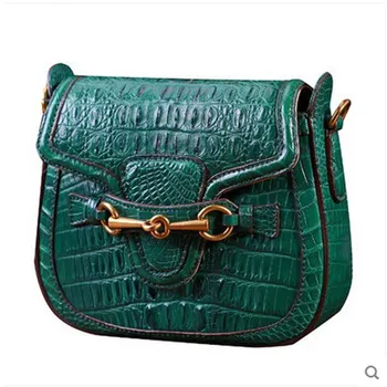 

heimanba Crocodile leather Messenger women bag female bag green crocodile leather bag leather vintage single shoulder bag