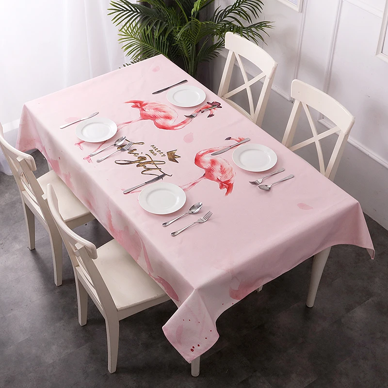 

Customize 3D Tablecloth pink Flamingo Pattern Dustproof Table Cloth Rectangular Round Thicken Polyester Cotton Table Cover