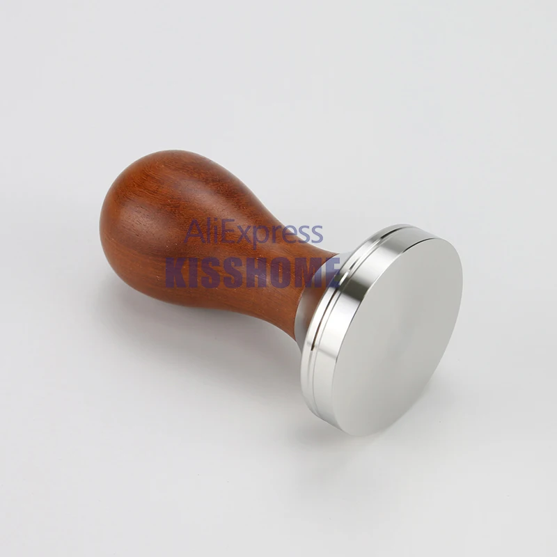 Pressino Per Caffè Espresso Professionale 49mm - Base In Acciaio Inox 304 E Manico In Legno - Tamper Piatto - 4