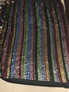 

stock 5yards xx327# Multicolor stripe good quality sequin tulle mesh lace fabric for bridal wedding dress/sawing