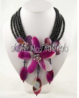 

Jewelry 00770 Jade&onyx&crystal flower necklace/earring set
