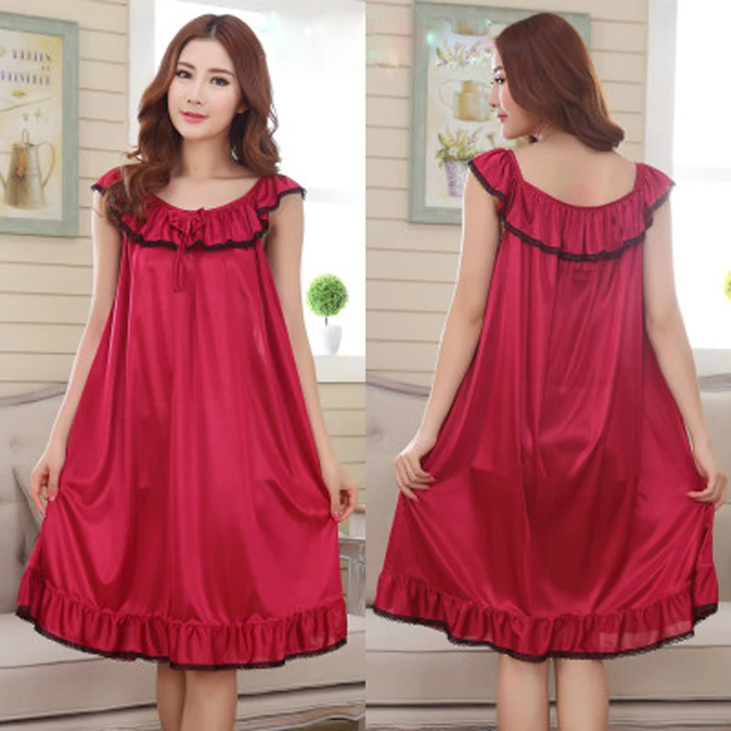 9 Candy Color Loose Solid Satin Long Nightgowns Sleepwear For Women Summer Sleeveless Sexy Lingerie Plus Size Sleep Shirts Dress 9 Candy Color Loose Solid Satin Long Nightgowns Sleepwear For Women Summer Sleeveless Sexy Lingerie Plus Size Sleep Shirts Dress
