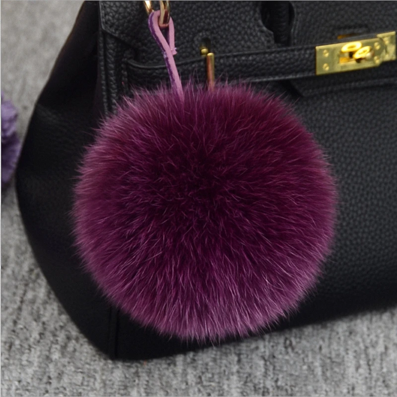 13-15 см роскошный пушистый натуральный Лисий мех помпон плюшевый размер натуральная меховая цепочка для ключей металлическое кольцо подвеска сумка Шарм Fo-K010-pink - Цвет: purple