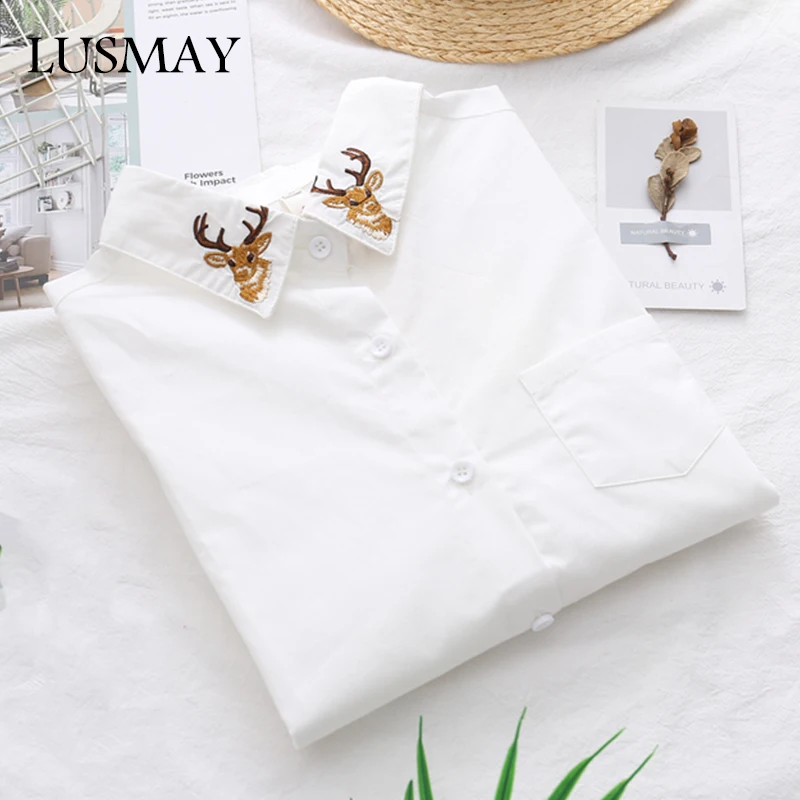 

Long Sleeve Cotton Women Shirts White 2018 Fashion Autumn Collar Embroidery Blouse Women Harajuku Casual Women Tops And Blouses
