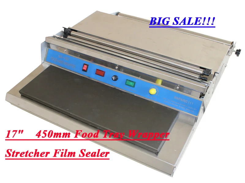 

450mm Width Food Tray Wrapper Stretcher Film Wrap Sealer Sealing Wrapping Machine