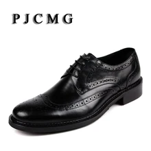 PJCMG/Новое поступление; оксфорды; Мужская обувь из натуральной кожи с перфорированным носком и шнуровкой в винтажном стиле; модные свадебные мужские туфли в деловом стиле; мужская обувь на плоской подошве