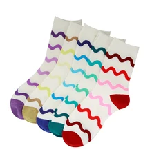 Женские Модные волнистые узоры Носки для хлопка женские полосатые носки с принтом 5 пар/лот
