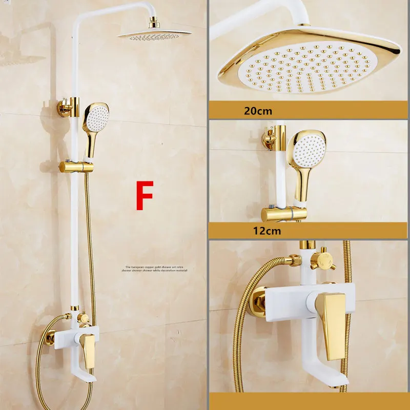 Золотой, белый набор для душа, европейский стиль, латунный смеситель, настенный кран для ванной комнаты, смешанный водяной клапан, домашняя Душевая система - Цвет: F