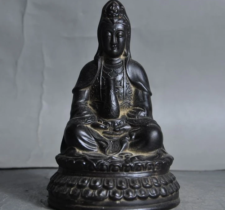 

old chinese joss yixing zisha pottery carved guanyin bodhisattva kwan-yin statue