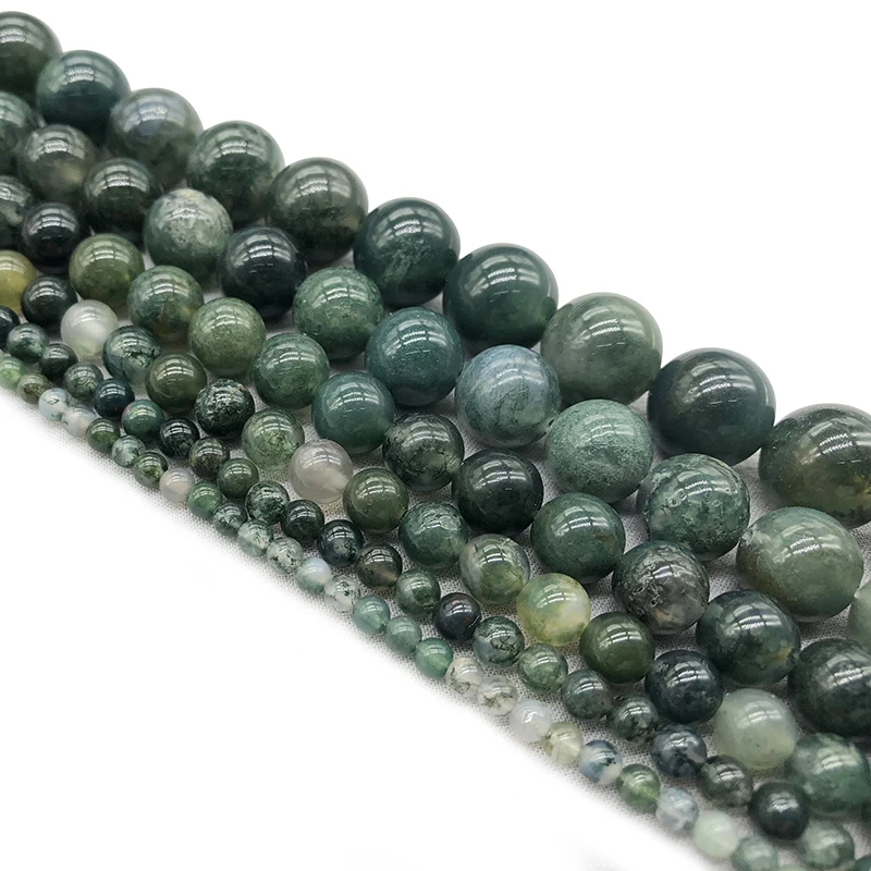Perles Rondes en Pierre Naturelle d'Agate Moss pour Travaux Manuels, Breloques de 4, 6, 8, 10, 12 et 14 mm pour Bijoux de Direction