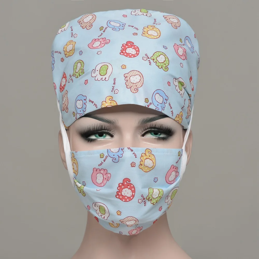 Скраб Кепка+ маска для медсестры хирургическая унисекс больница регулируемая медицинская крышка s скраб лабораторная шапка медсестры шляпа для доктора медсестры - Цвет: 13