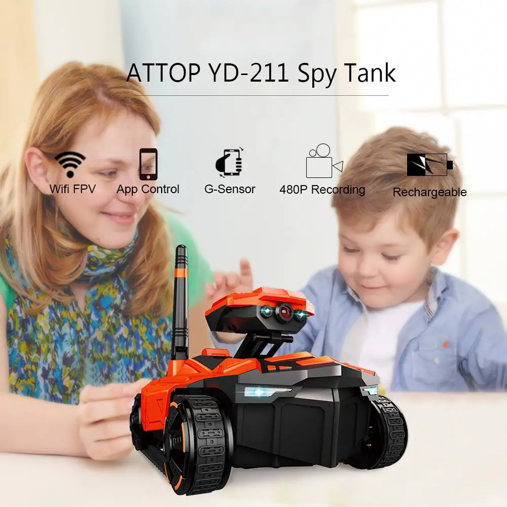 ATTOP rc Танк с HD камерой YD-211 Wifi FPV 0.3MP камера приложение пульт дистанционного управления Танк RC игрушка телефон управление led робот подарок для детей