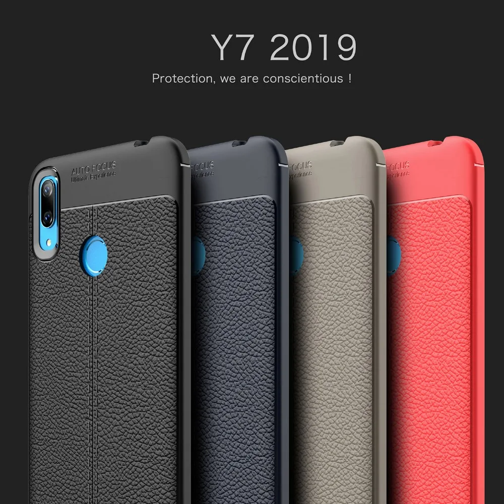 For Huawei Y7 2019 Case Huawei Y7 2019 Cover Leather Texture Silicone