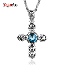 Szjinao оптовые скидки мода королева серебро стиль восстановление древнего креста женщин кулон резьба декоративный узор
