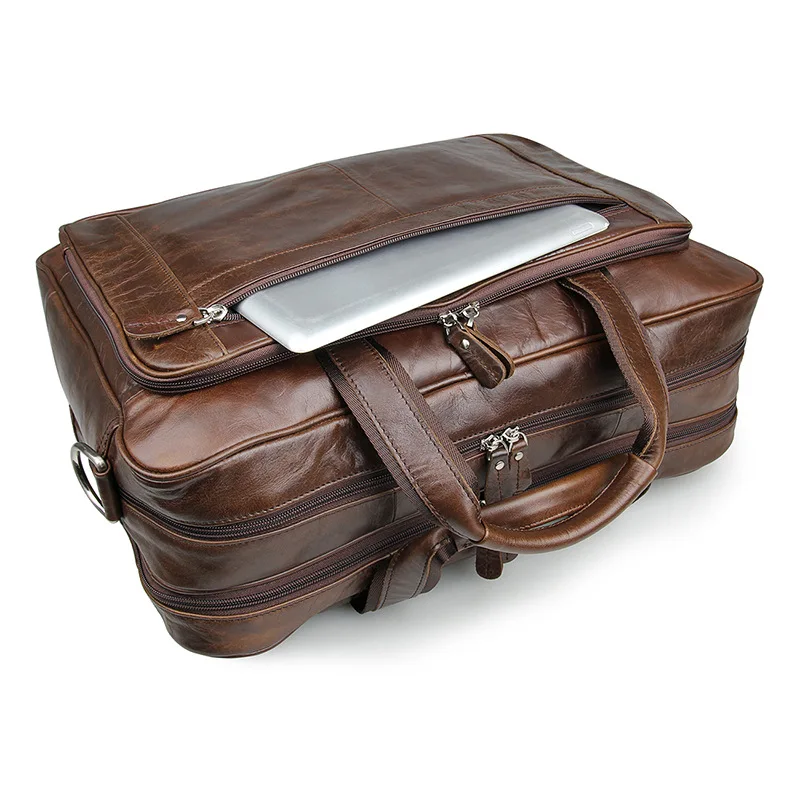 Модный винтажный мужской портфель из натуральной кожи, мужская сумка через плечо, Большая вместительная сумка из воловьей кожи, деловая сумка для ноутбука, дорожная сумка