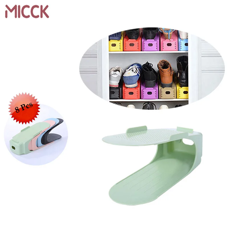 MICCK 8 قطع مزدوجة حذاء حامل البلاستيك الرف المنظم الفضاء توفير موقف ل حذاء الرف للأحذية التخزين المنظم في مجلس الوزراء