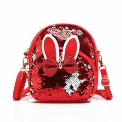 2019 Новая корейская детская сумка с милым кроликом и бантом, сумка на плечо с блестками, маленький рюкзак, рюкзак на плечо, A556