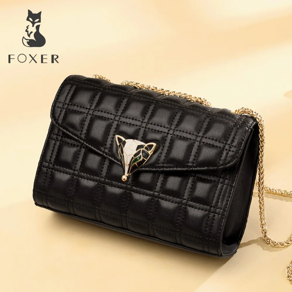 

FOXER Women Chain Strap Messenger Bag Sexy Lady Lattice Bag Female Leather Soft Fashion High Quality Crossbody Bag Girl's Gift