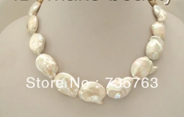 

HOT 00151 super big 22mm baroque white keshi reborn freshwater pearl necklace