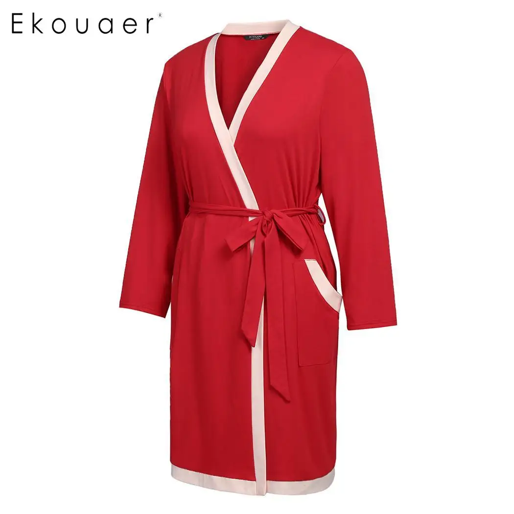 Ekouaer халат размера плюс длинный пижамы мягкий хлопок женский с длинным рукавом