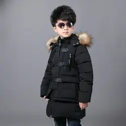 Коллекция 2019 года, зимняя детская Длинная утепленная одежда с хлопковой подкладкой, пальто для мальчиков, кожаная стеганая куртка с