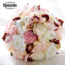 Kyunovia Шелковый Свадебный букет свадебных цветов букет на память Свадебный букет Коралловая Роза и розовая Гортензия Свадебный букет FE36