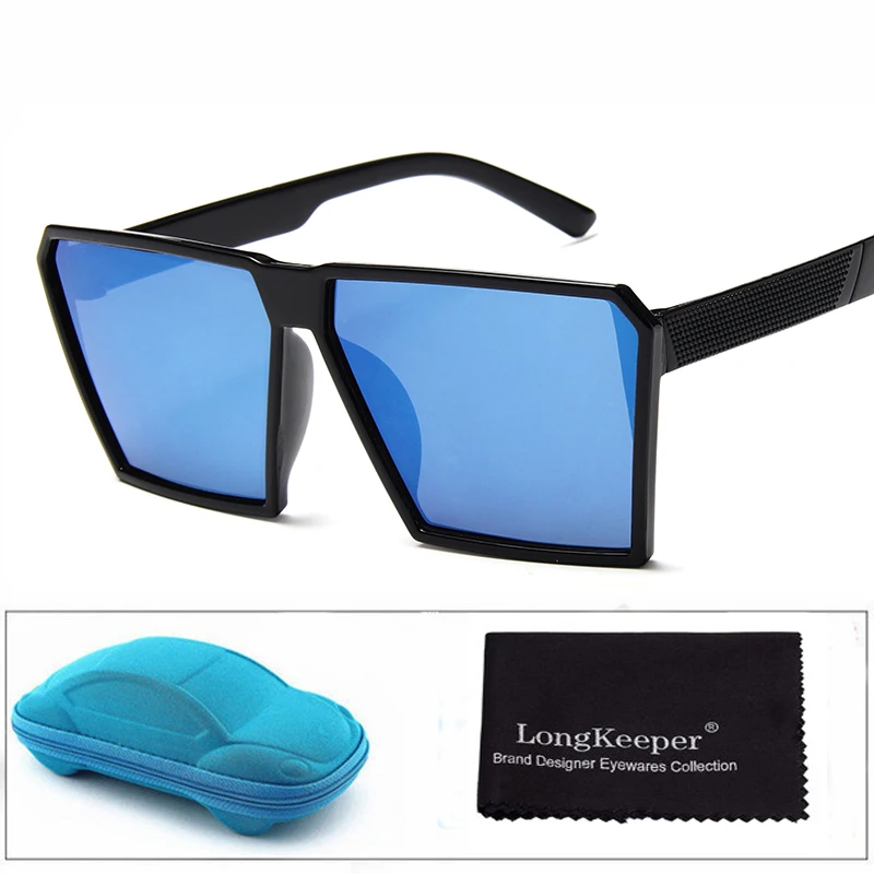 C7Bright Black Blue Большой кадр Квадратные Солнцезащитные очки детские с чехлом для девочек для маленьких мальчиков фестиваль подарок солнцезащитные очки UV400 Óculos de sol masculino - Цвет линз: C7Bright Black Blue