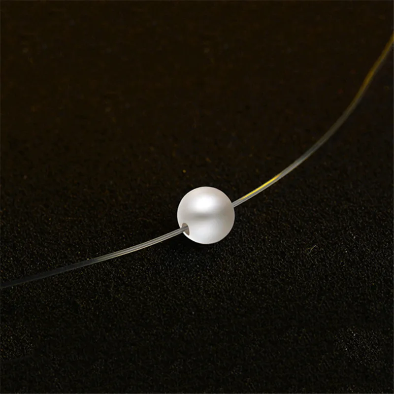30 925 Sterling Silver Pearl Pendant Necklace Invisible Transparent Fishing Line Necklace