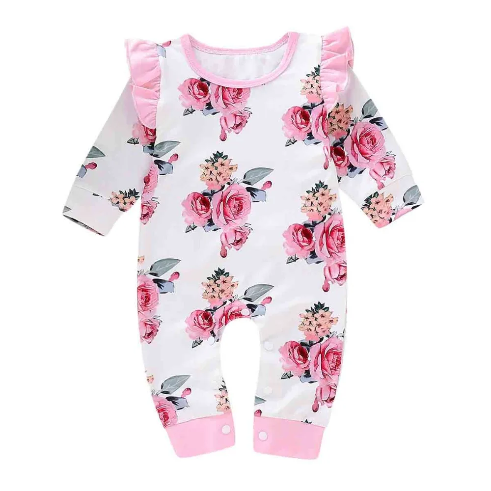 

Fashionable Baby Girls Floral Rompers Long Sleeves Newborns Cotton Jumpsuits 0-18M Toddler Infant Kids Pajamas Children Overalls