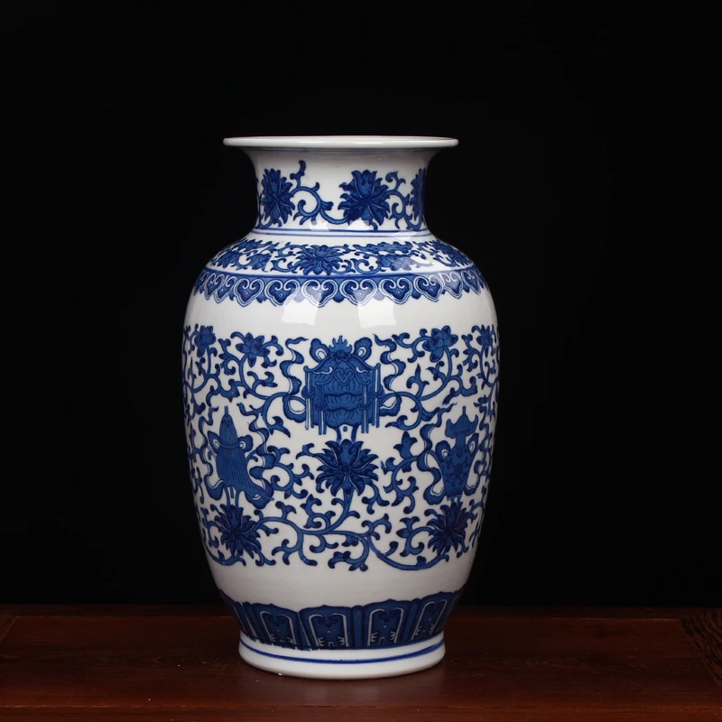 中国の磁器の花瓶,中国の花瓶,青と白の現代の中国の工芸品