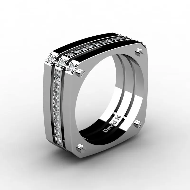 

Punk Square Ring Silver Color Inlay Crystal Ring For Women Men Engagement Jewelry Party Gift