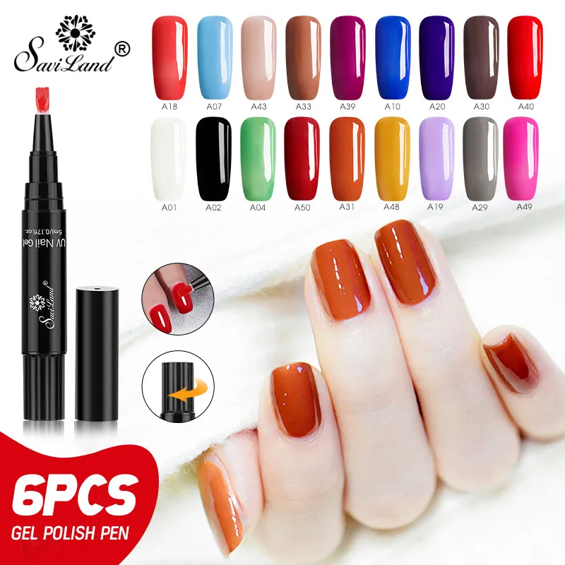 

Saviland 6pcs Hybrid Gel Nail Varnish Pen Kits Glitter Colors Nail Gel Polish Dawdler UV Gel Nail Art Manicure Salon