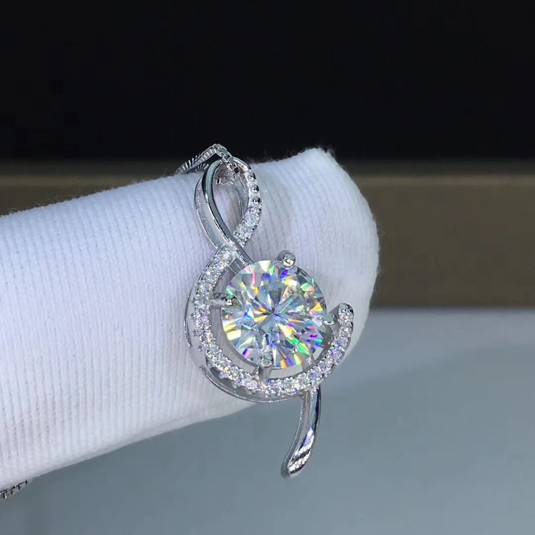 Круглые серебряные подвески Moissanite, 1 CT D VVS, роскошные Подвески Moissanite Weding для женщин