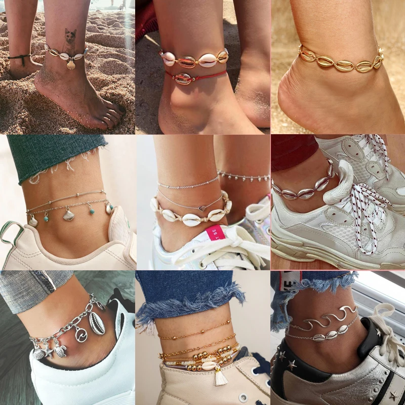 

Tocona Beach Summer Metal Silver Shell Chain Inlay Crystal Heart Wave Pendant Anklet For Women Bohemia Party Bracelet Jewelry