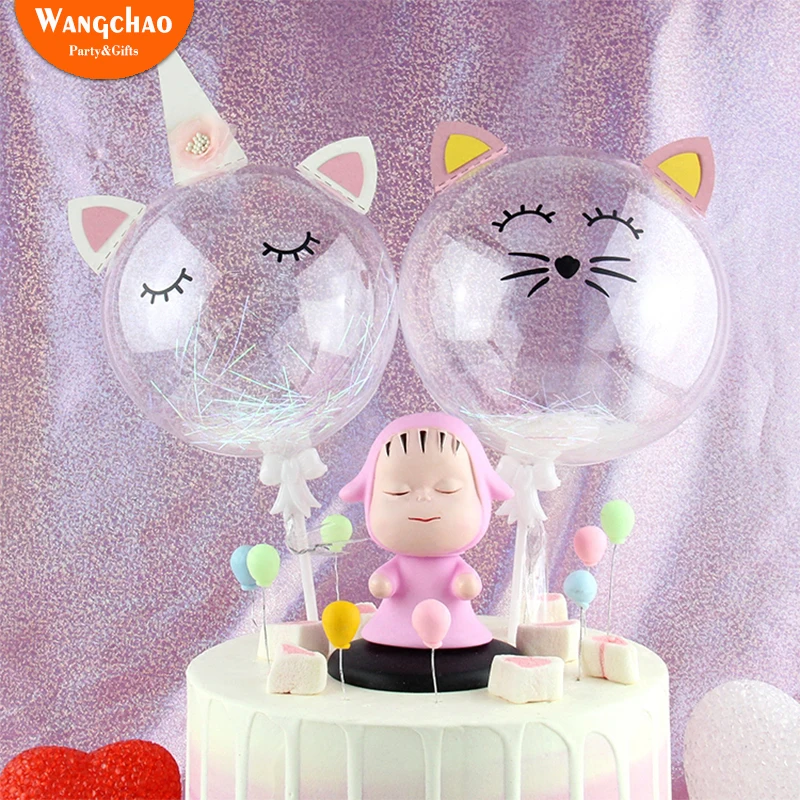 

Unicorn Cat Happy Birthday Party Decorations Adult Kids Baking Transparent Balloon Cake Topper Cartoon Animal Unicornio Cupcake