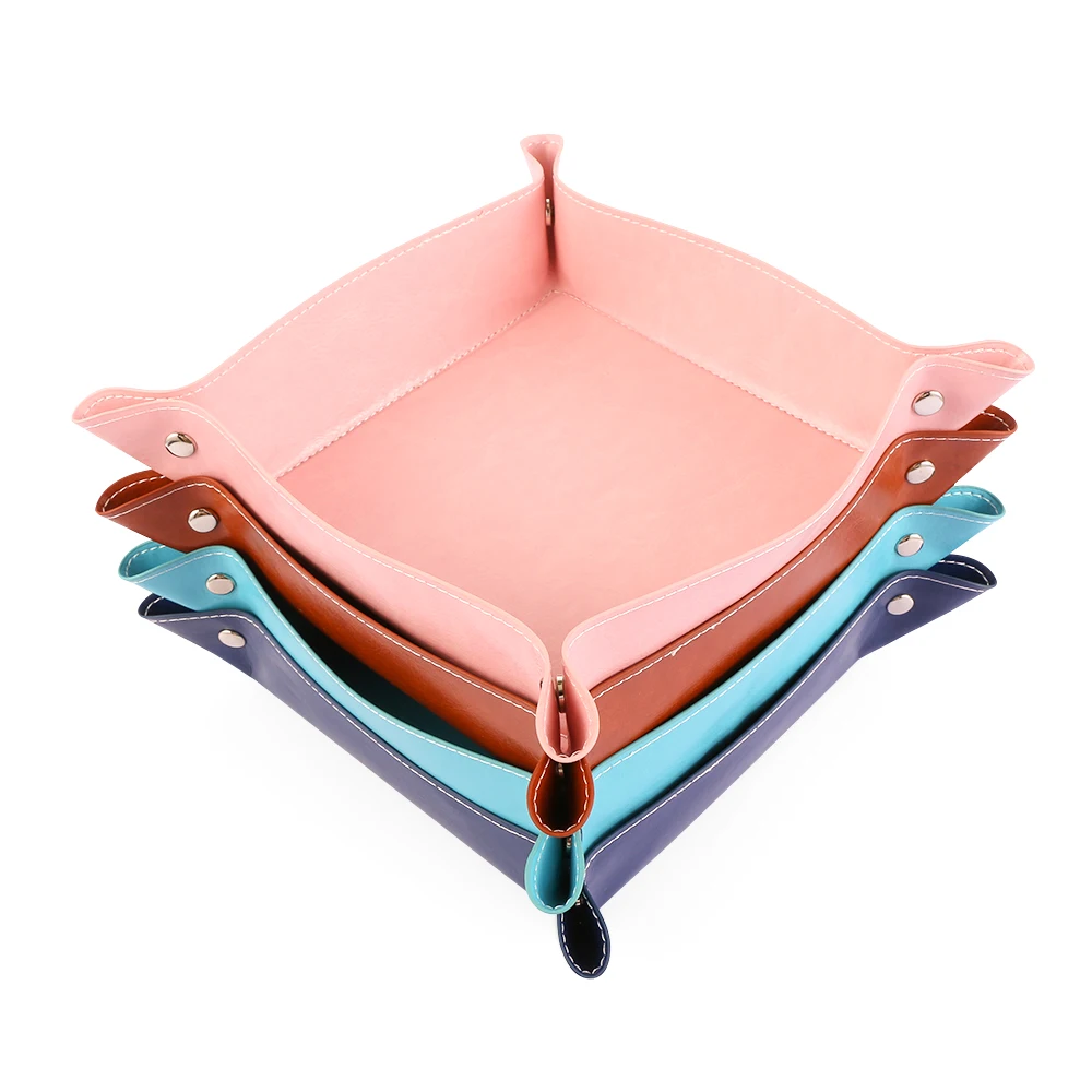 

1PC Creative PU Leather Trinket Folding Tray Collapsible Phone Key Wallet Coin Desktop Storage Case Sundries Box Bins