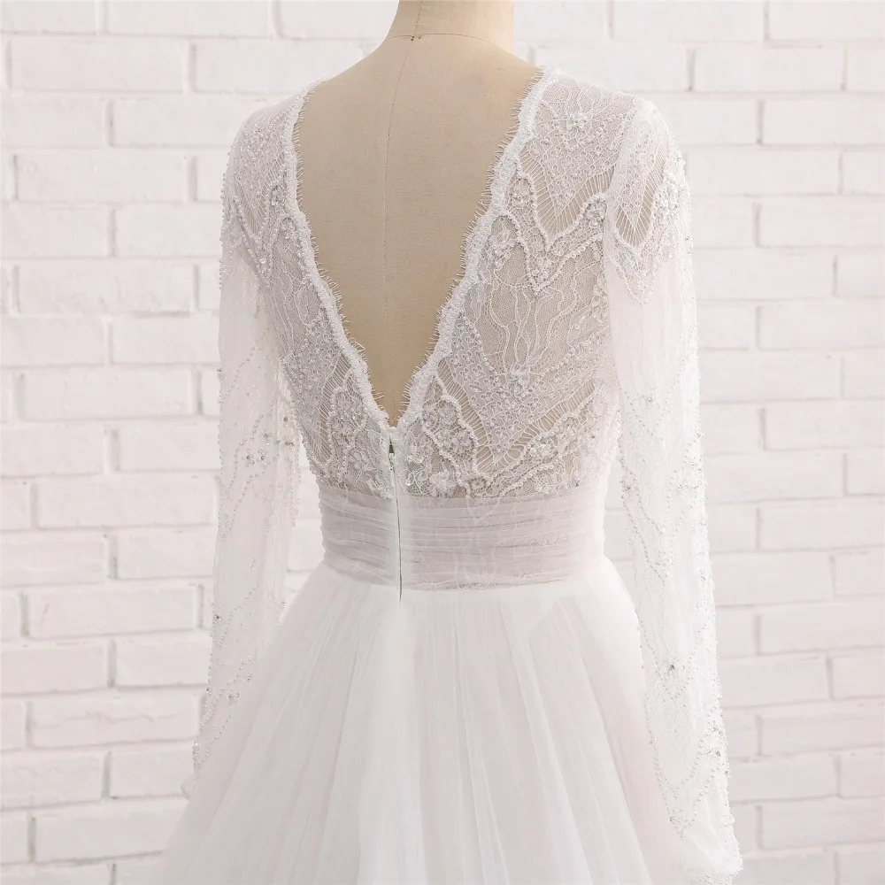 Vestidos de novia/Новые Модные свадебные платья 2018 с круглым вырезом и длинными рукавами