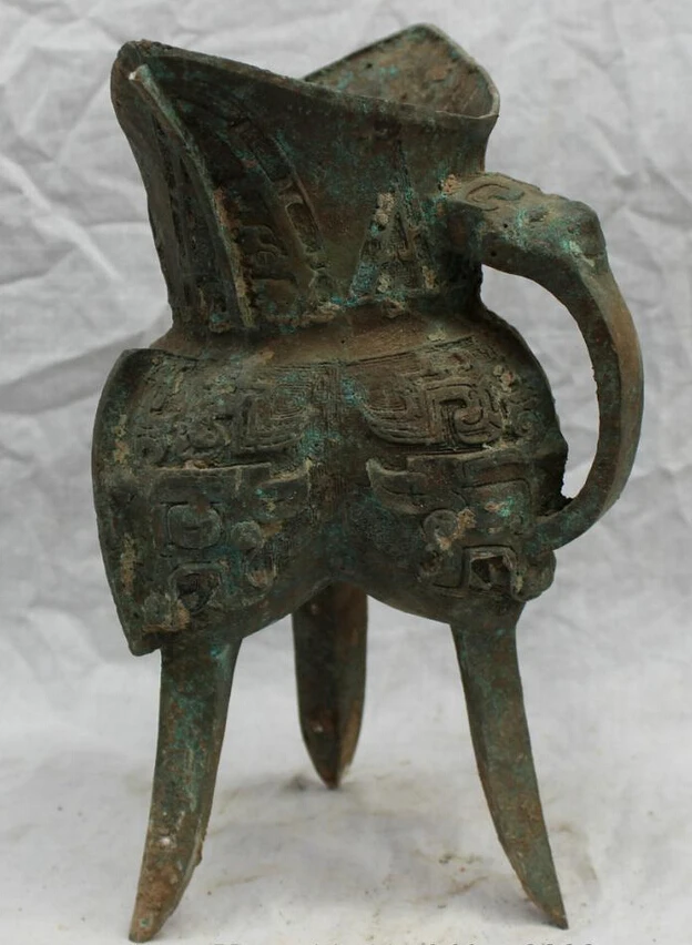 

S5505 11" China Chinese Folk Culture Old Bronze Statue Dynasty Dragon Cup Goblet D0317