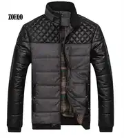 ZOEQO NEW winter spring thick Men's Jackets and Coats PU Patchwork Designer Fashion Mens Jackets Cotton Outerwear