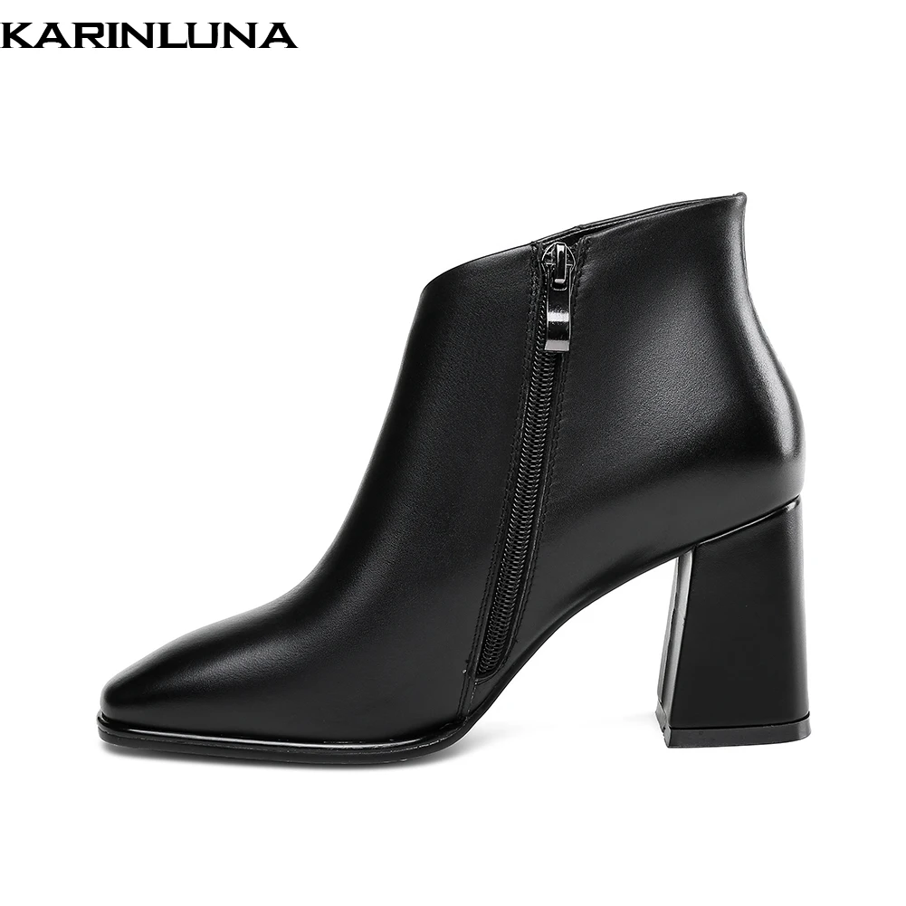 KARINLUNA HOT SALE 2019 HOOF HIGH HEELS GENUINE LEATHER BOOTS WOMEN SHOES ELEGANT PARTY FEMALE ...