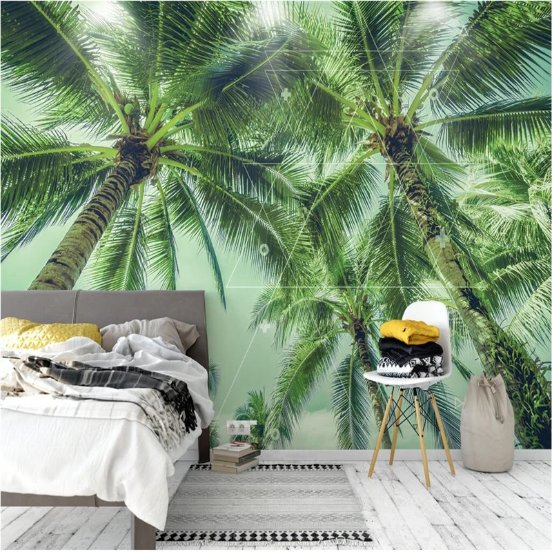 

Custom Wallpaper for Walls 3 d Coconut Tree Palm Tree Photo Wall Mural Embossed Non-Woven TV Background Kitchen Study Bedroom