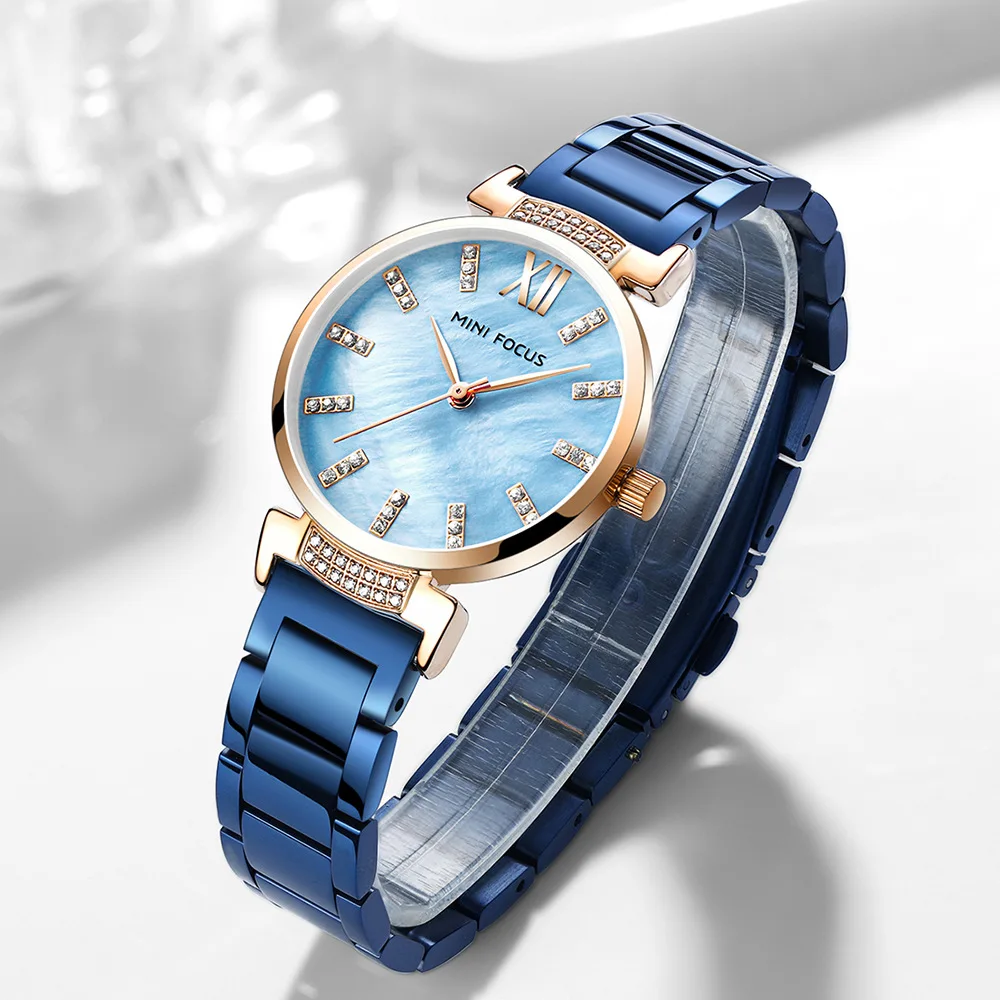 

MINI FOCUS Women's Quartz Watches Luxury Simple Analogue Wristwatch Lady Woman Waterproof Stainless Steel Bracelet 0186L Black
