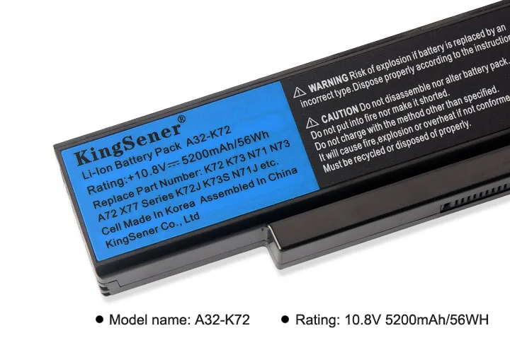 Корейский Аккумуляторный элемент 5200 мА/ч, A32-K72 Аккумулятор для ноутбука ASUS K72Y K73 K73B K73BR K73BY K73E K73J K73JK K73S K73SD K73SJ K73SM K73SV K73T